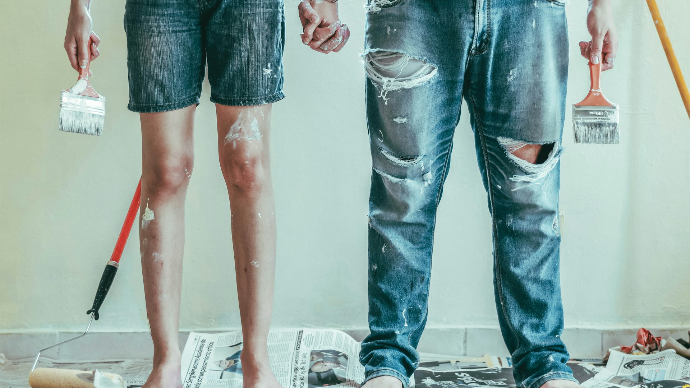2 person wearing blue denim jeans